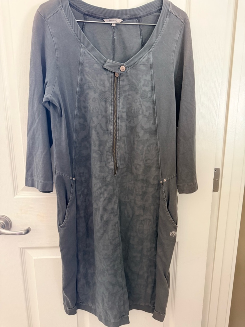 Sandwich Slate Gray Zip-Front Tunic Dress with Front Pockets